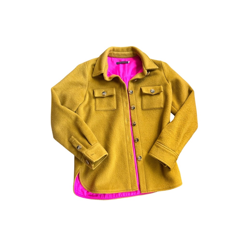 Harvey Faircloth Wool Cashmere Shacket Mustard Yellow Neon Pink Lining Size 6
